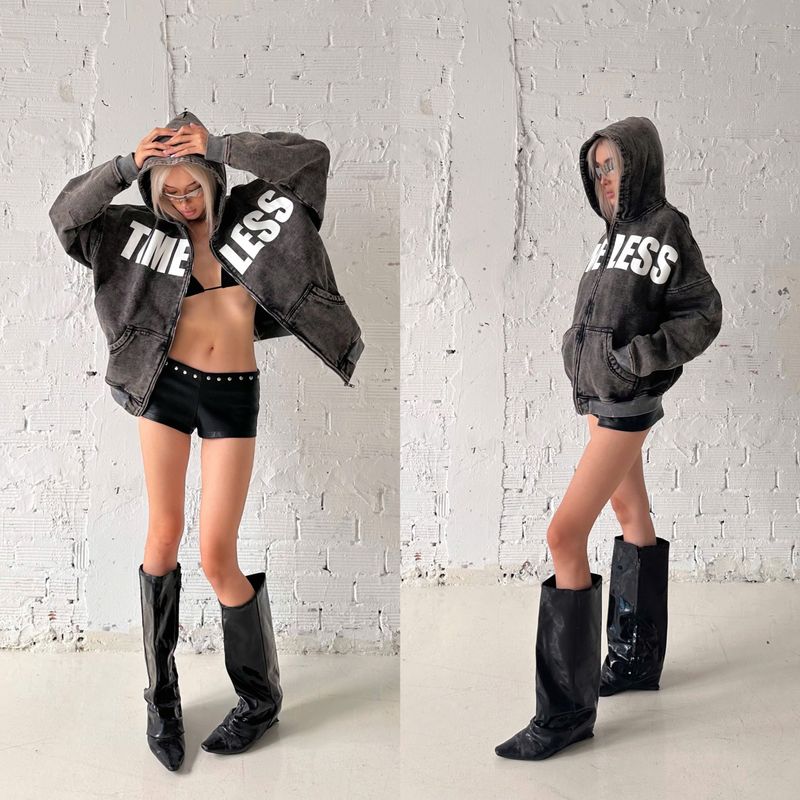 "TIMELESS" Washed Zip Hoodie