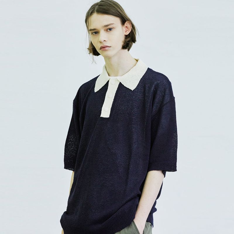 BOUCLE SUNDAISY COLLAR HALF KNIT NAVY