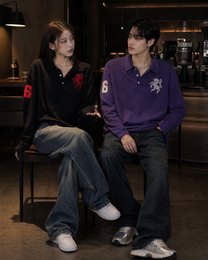 (UNISEX) Horse PK Collar Long Sleeve