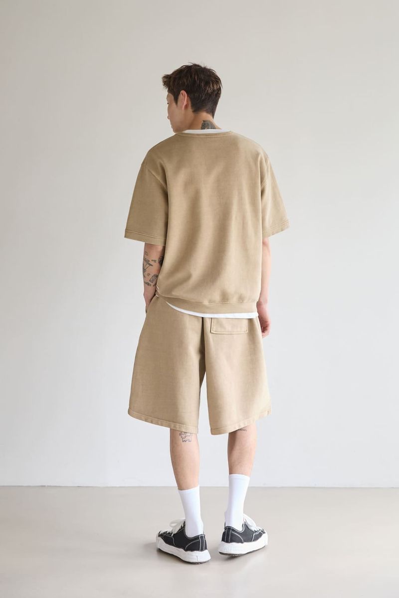 Pigment washed short-sleeved sweatshirt