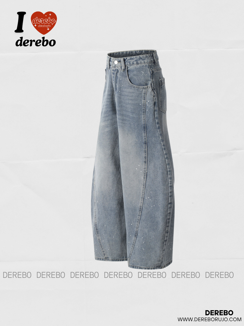 Ink Splash Wide Round Denim Pants