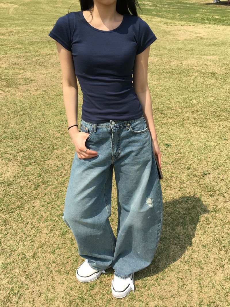 Curvy Crack Curved Denim Pants (1c)