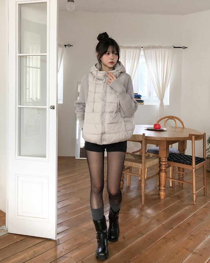 Fog Hooded Knit Lightweight Padded Jacket