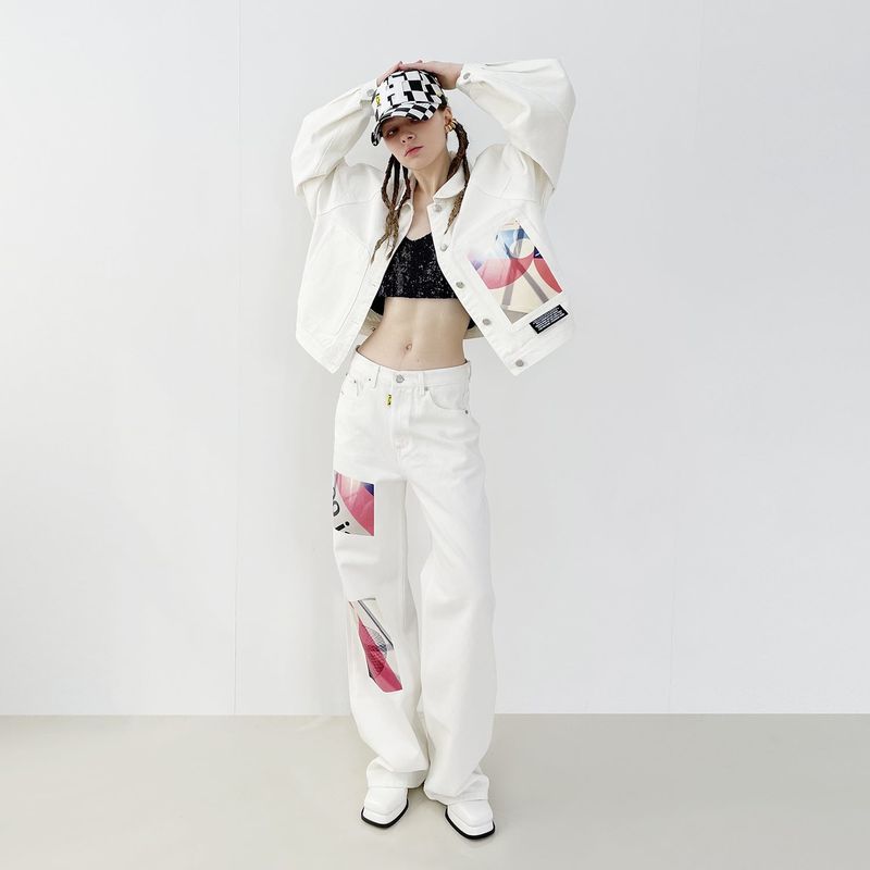 [RECYCLE COTTON] PRINTED ROUND COLLAR JACKET_WHITE
