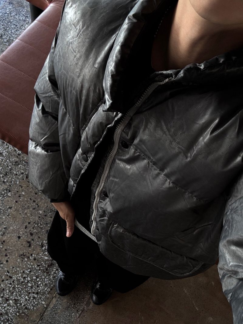 Cracked Nuptse Metallic Short Puffer Jacket
