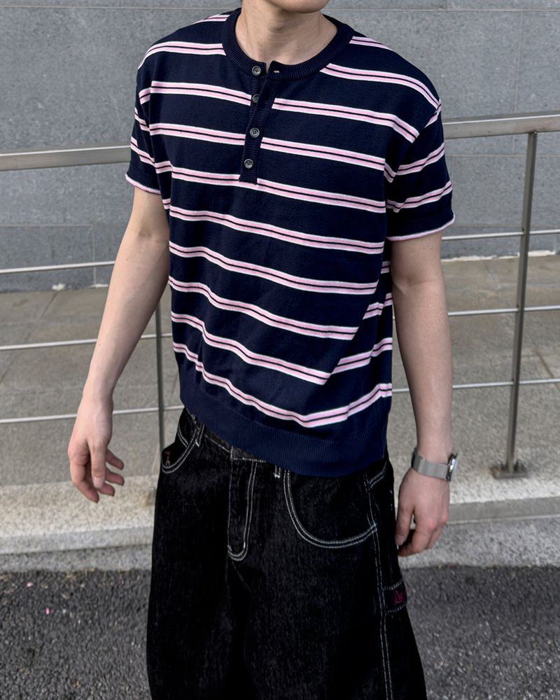 Diron Striped Henley Knit