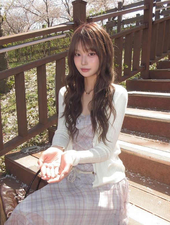 anyonemore（エニーワンモアー）の「Heo See-through Ribbed Button Slim Cardigan（Tops）」