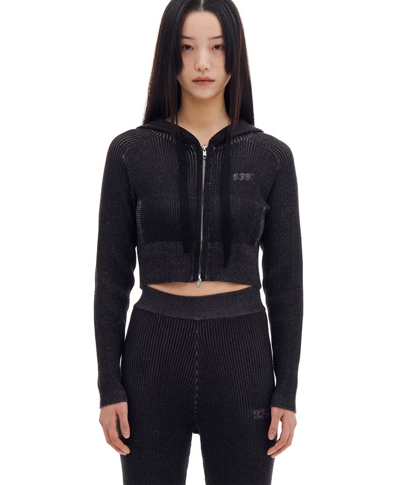 ARCHIVE BOLD（アーカイブボールド）の「SMALL LOGO CROP KNIT HOOD ZIP-UP (BLACK)（Tops）」