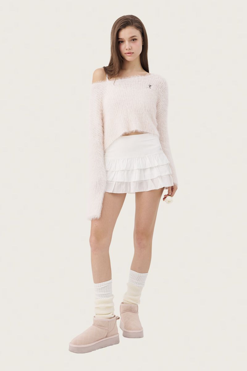 Cloud one-shoulder button knit, Pink