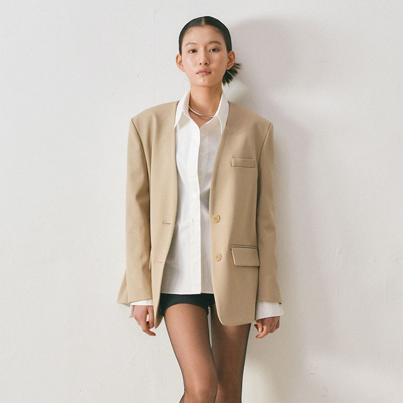 Loventina（ラヴェンティナ）の「No Collar Tailored Jacket_Beige（Jackets/Outerwear）」