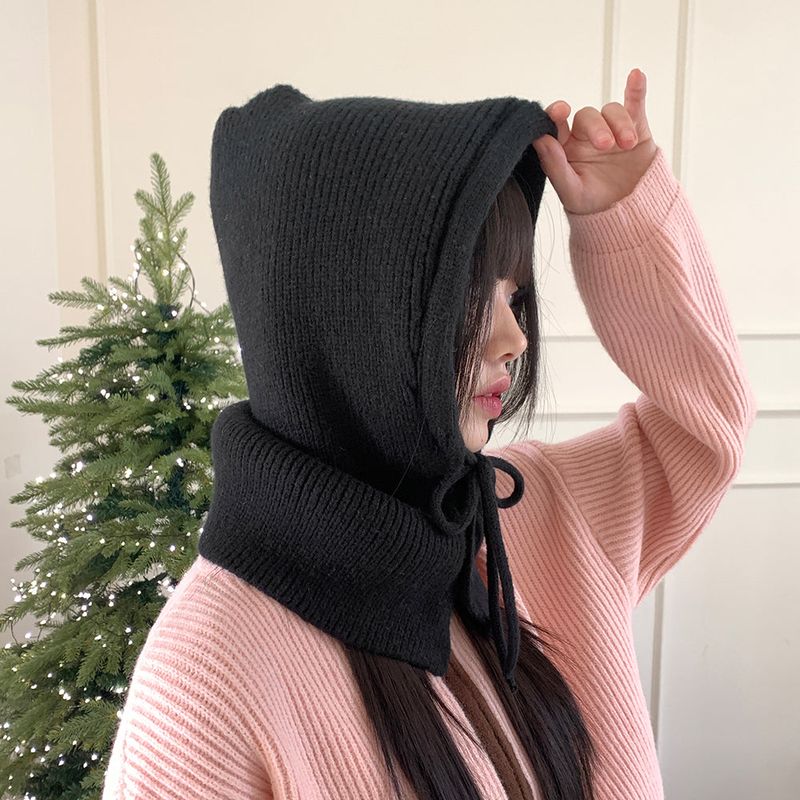 Tenu two-button hoodie knit ribbon strap balaclava