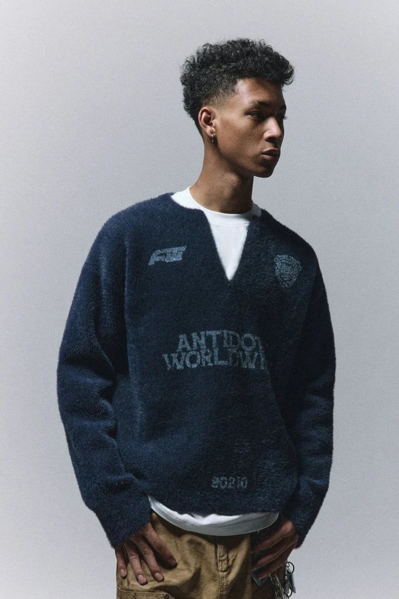ANTIDOTE（アンチドート）の「Faux Fur V-Neck Varsity Sweater（Tops）」