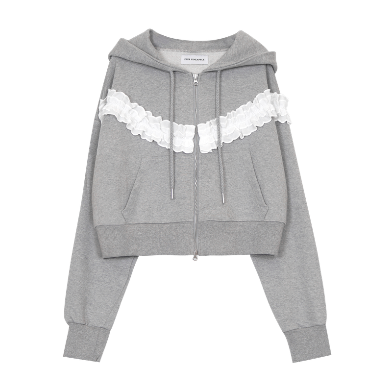 FRILL HOODED ZIP UP (2 COLORS)