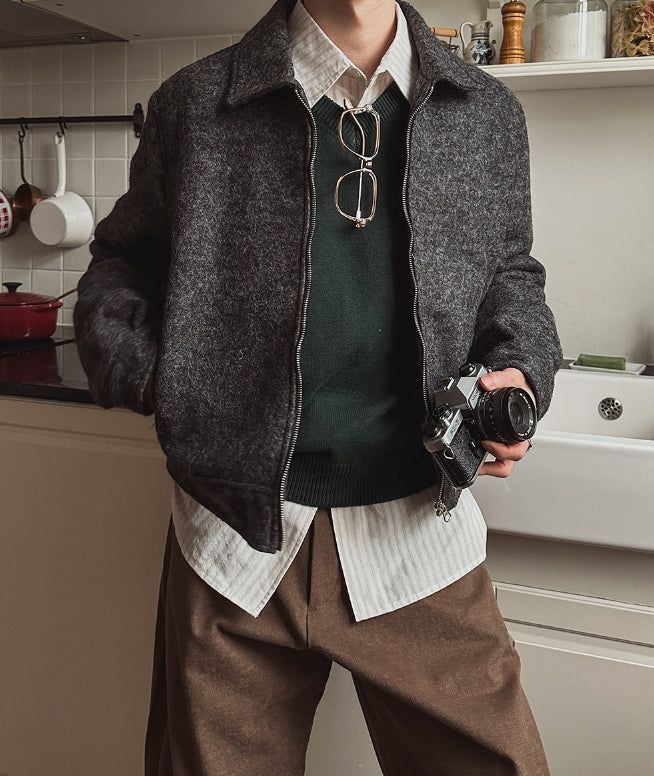 Log Mohair Wool Crop Jacket