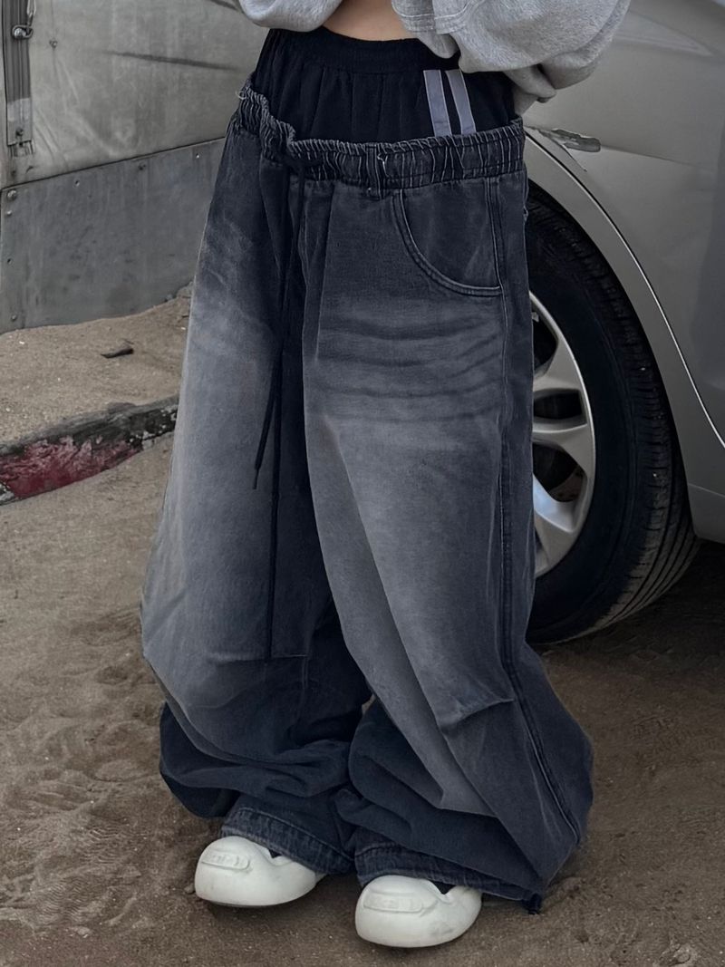 double waist denim pants