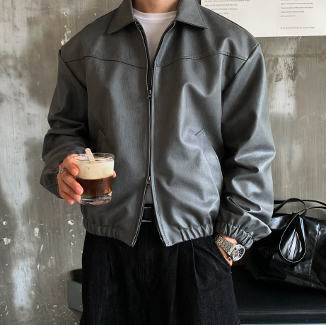 Waini Crack Two-Way Semi-Over Leather Jacket
