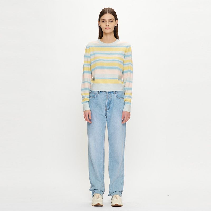JE NE SAIS QUOI ENSEMBLE（ジュヌセクワアンサンブル）の「ストライプショートプルオーバー ライトブルー（トップス）」