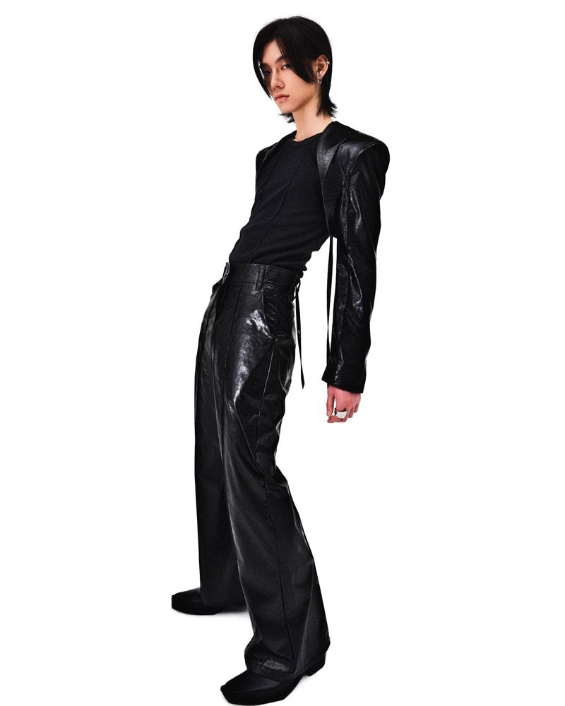 OUBLE PIN-TUCK LEATHER PANTS