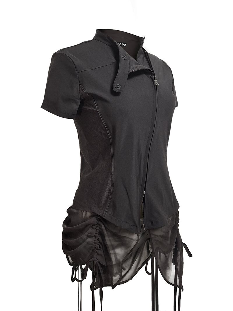  CURVED ZIP-UP SHIRT WITH LAYER . DARK BROWN