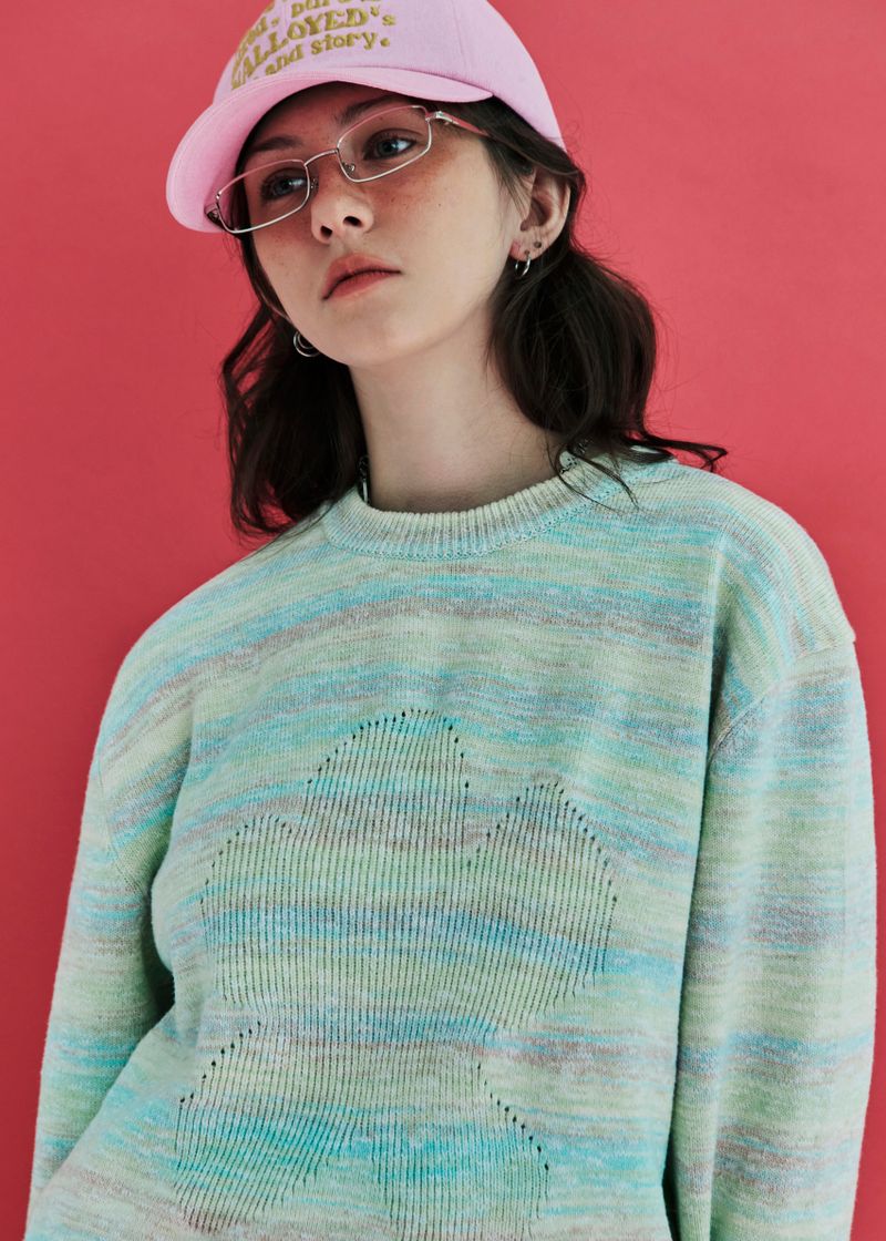 FLOWER GRADATION STRIPE KNIT / LIGHT GREEN