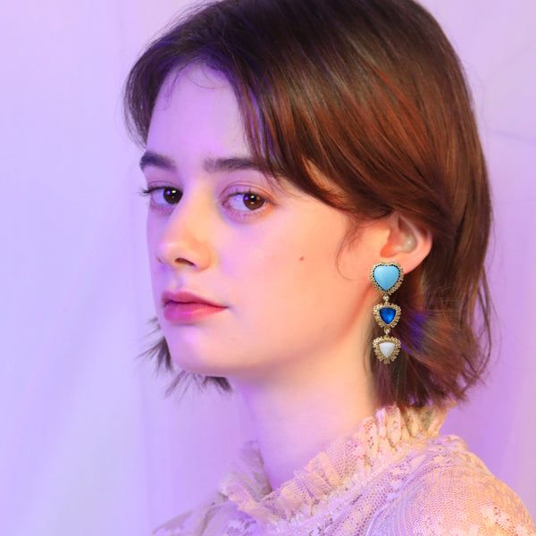 triple heart drop earrings