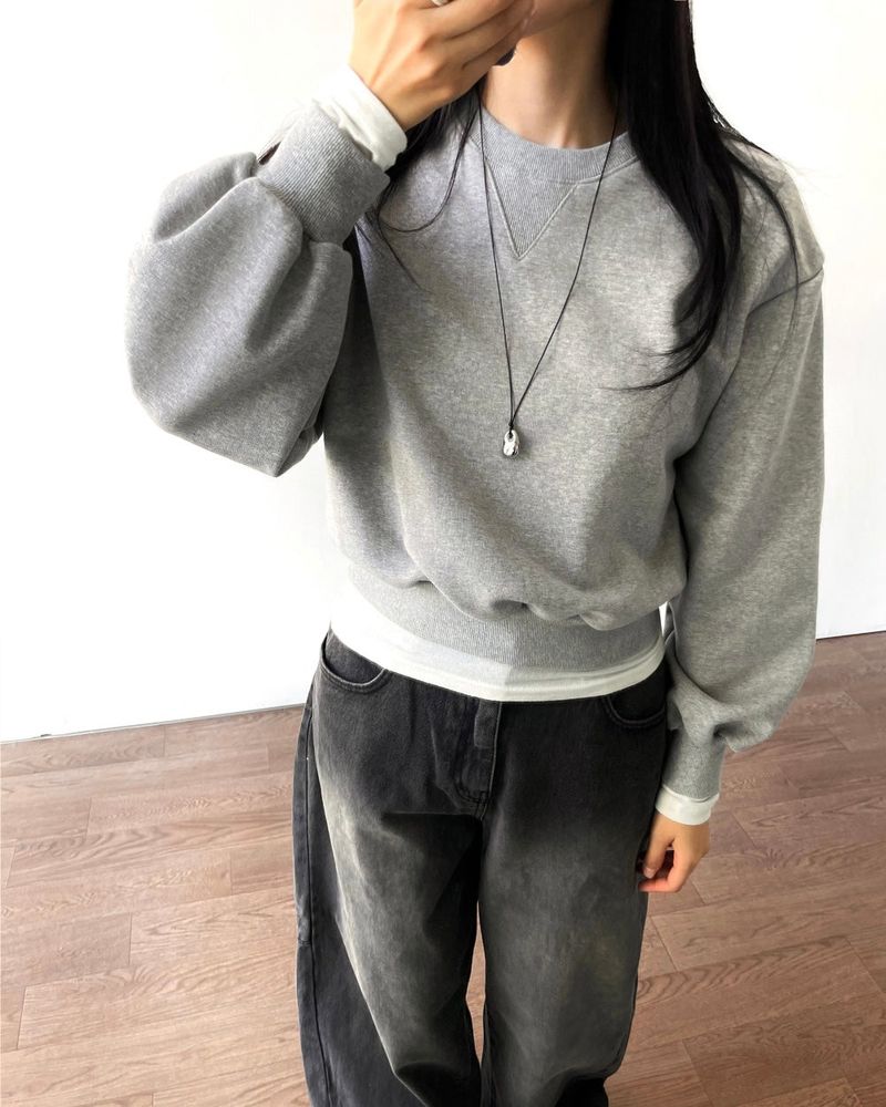 Burnt Overfit Balloon Crop Sweatshirts 4C