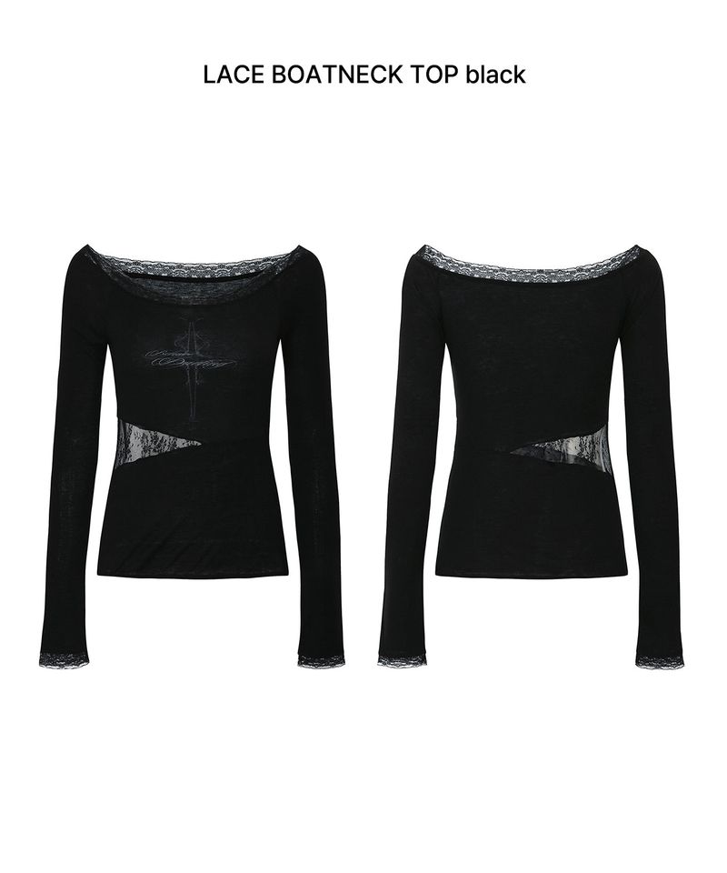LACE BOATNECK TOP black