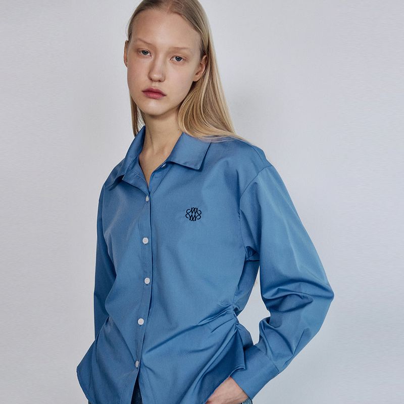NICK&NICOLE（ニック＆ニコール）の「WRINKLE SLIM LINE SHIRRING SHIRT_BLUE（Tops）」