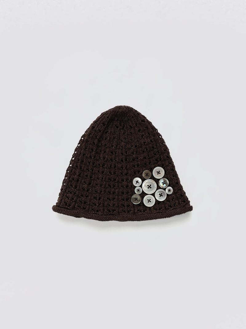 Button Knit Beanie_Brown