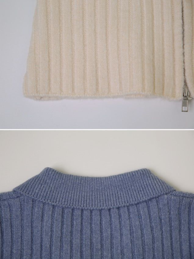 AZ Collar Crop Knit Zip-up (4color)