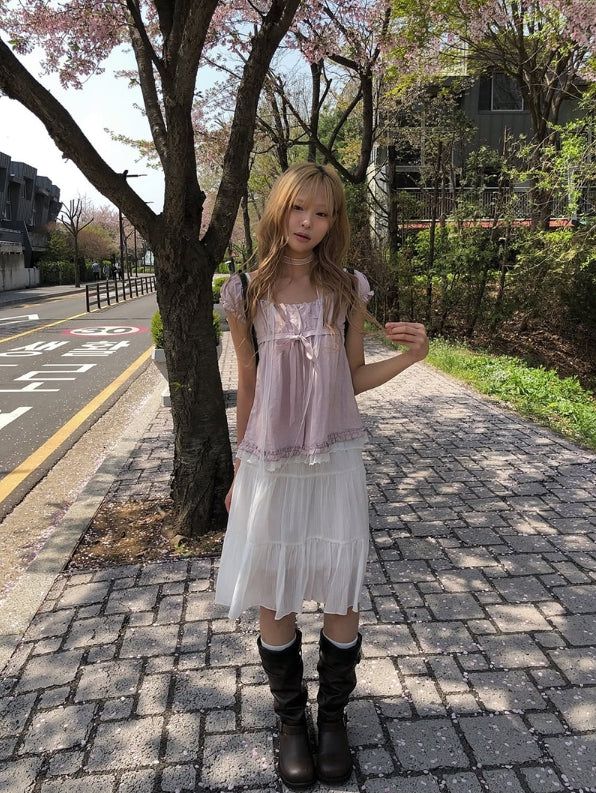 Die Tiered Chiffon Banding Midi Skirt