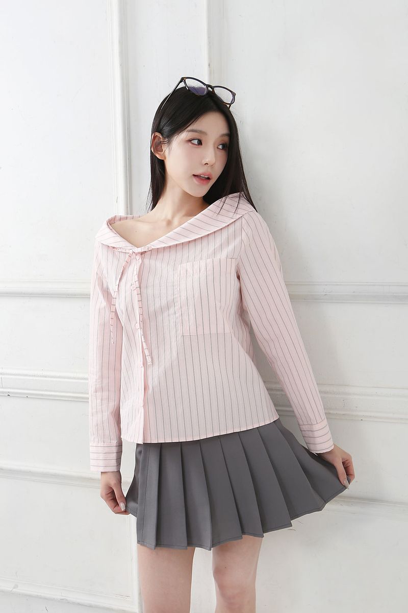 Stripe Offshoulder Blouse_pink