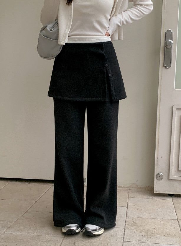 #Button Wrap Layered Skirt + Pants Set (2color)