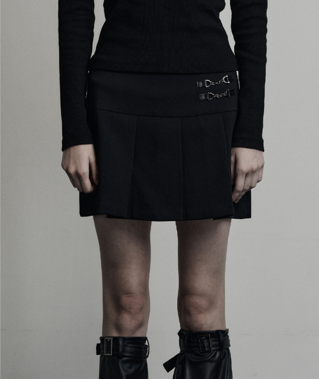 [mnem] chain pleats mini skirt (black)