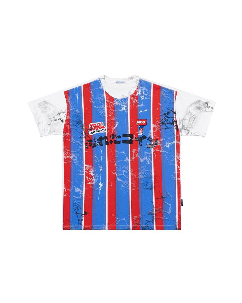 DirtyCoins（ダーティーコインズ）の「DirtyCoins Striped Destroy All Print T-Shirt Red Blue（Tops）」