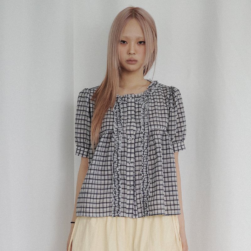 Check Frill Blouse (white)