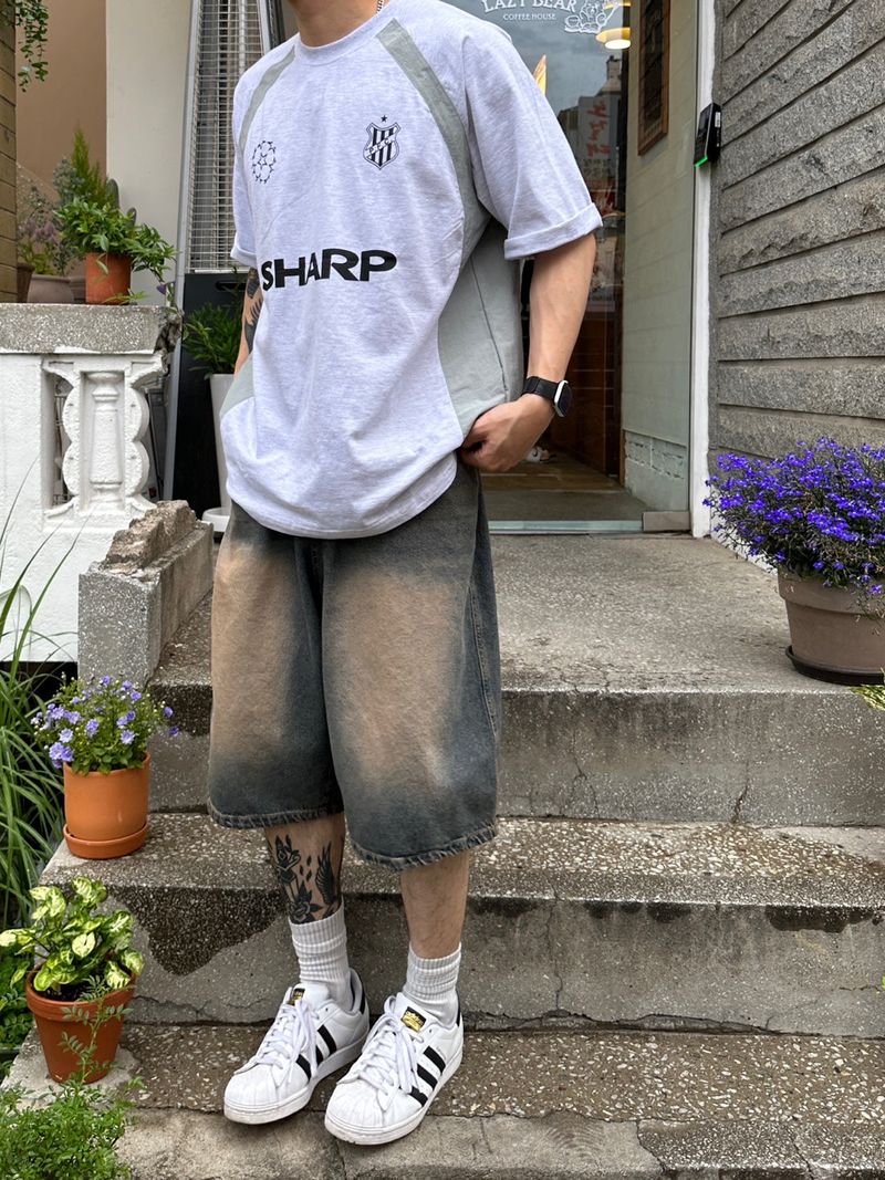 Dying Washing Denim Half Pants