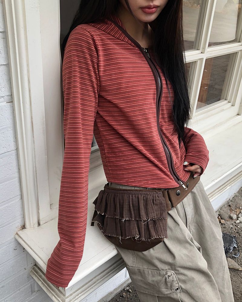 Roban Slim Stripe 2way Hoodie Zip-Up