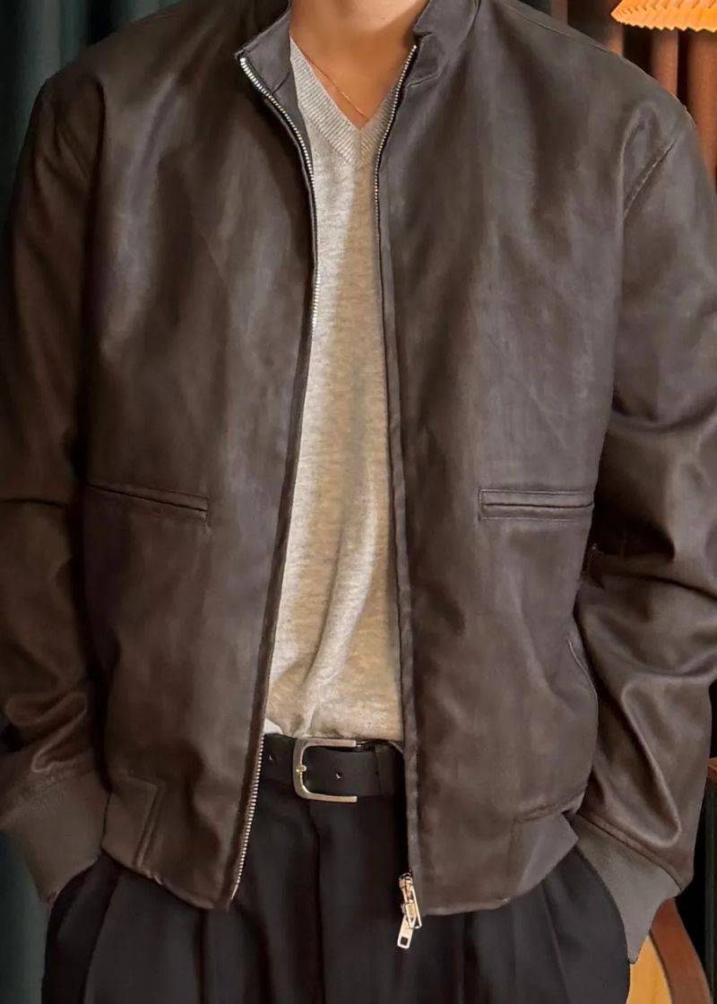 Line Crop Leather Jacket 2COLOR