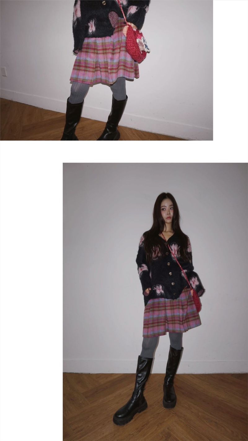 wool checkered midi wool skirt