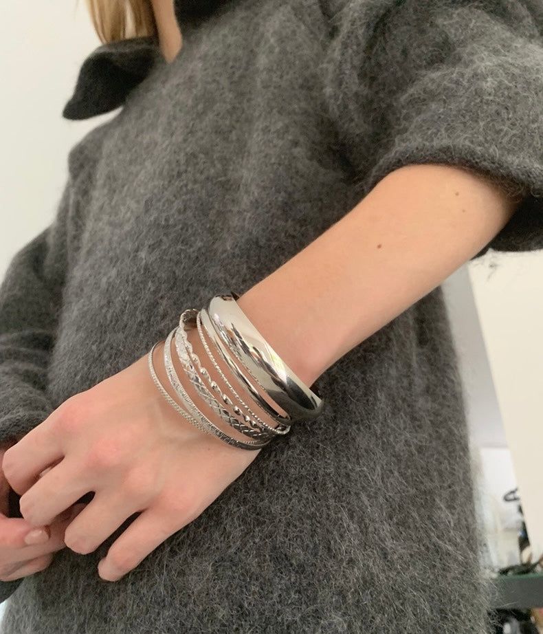 Mixed silver bangle SET