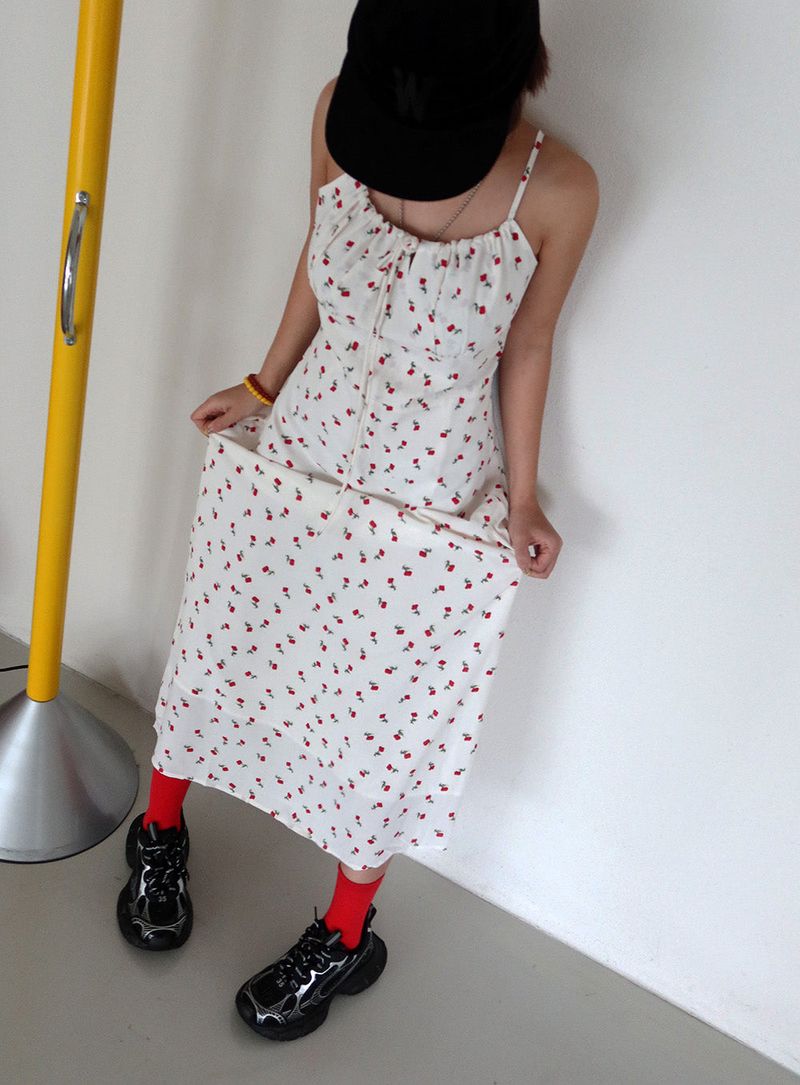 Cherry Flower Maxi Bustier Long Dress
