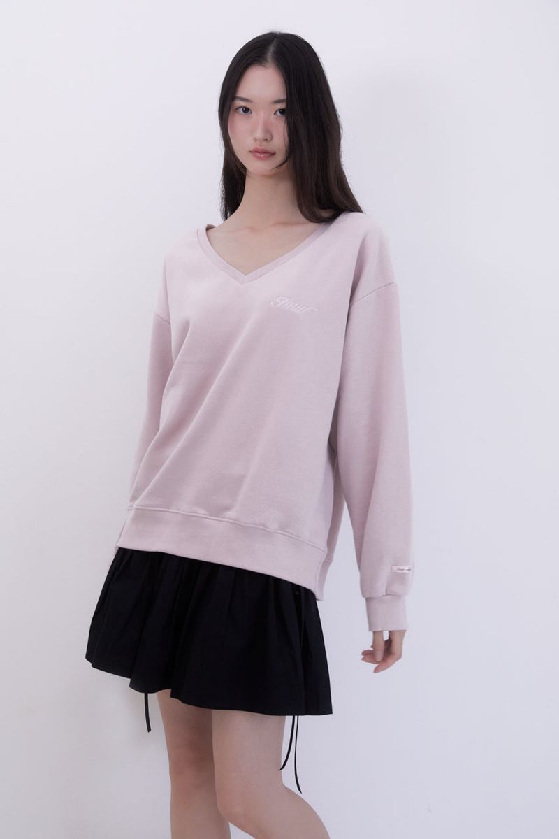 Lettering Deep V-Neck Sweatshirt (PINK)