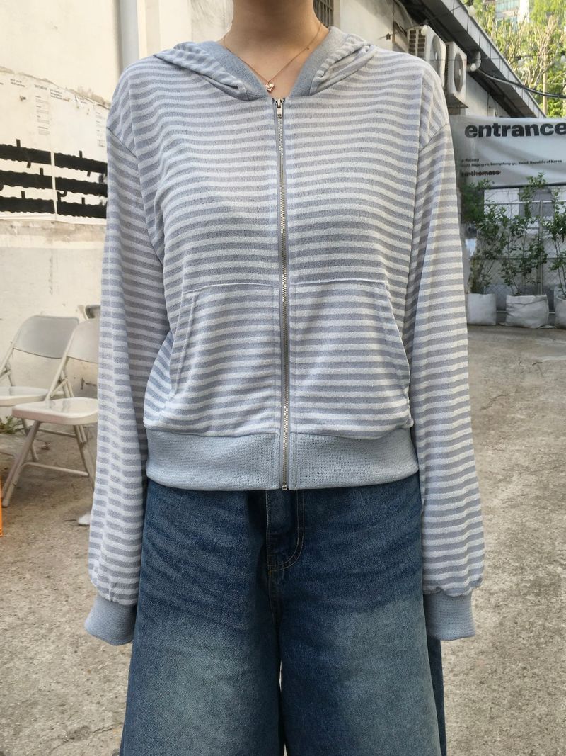 Stripe Summer Boucle Hood Zip-Up (3c)  