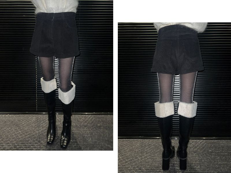 Square toe mink fur long boots (2 Color)