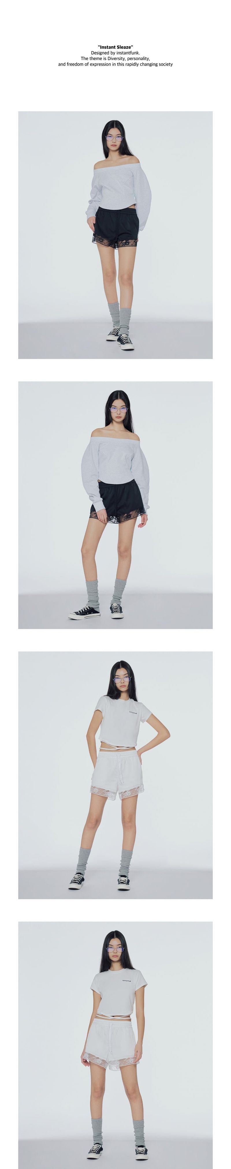 Lace-trim track shorts