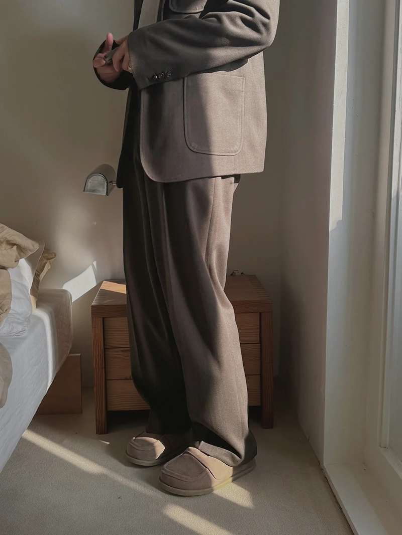 ASCLO Wool Herringbone Retro Jacket & Pants (Khaki Brown)
