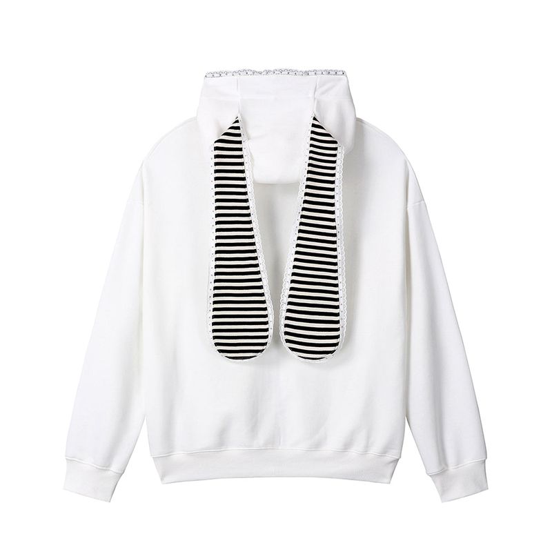 Cross Bunny Ear Zip-Up Hoodie - White