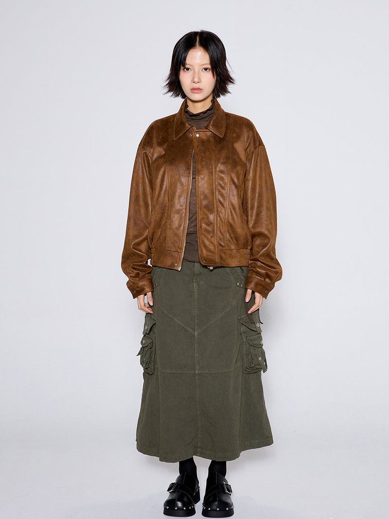 SUEDE WASHED JACKET / BROWN