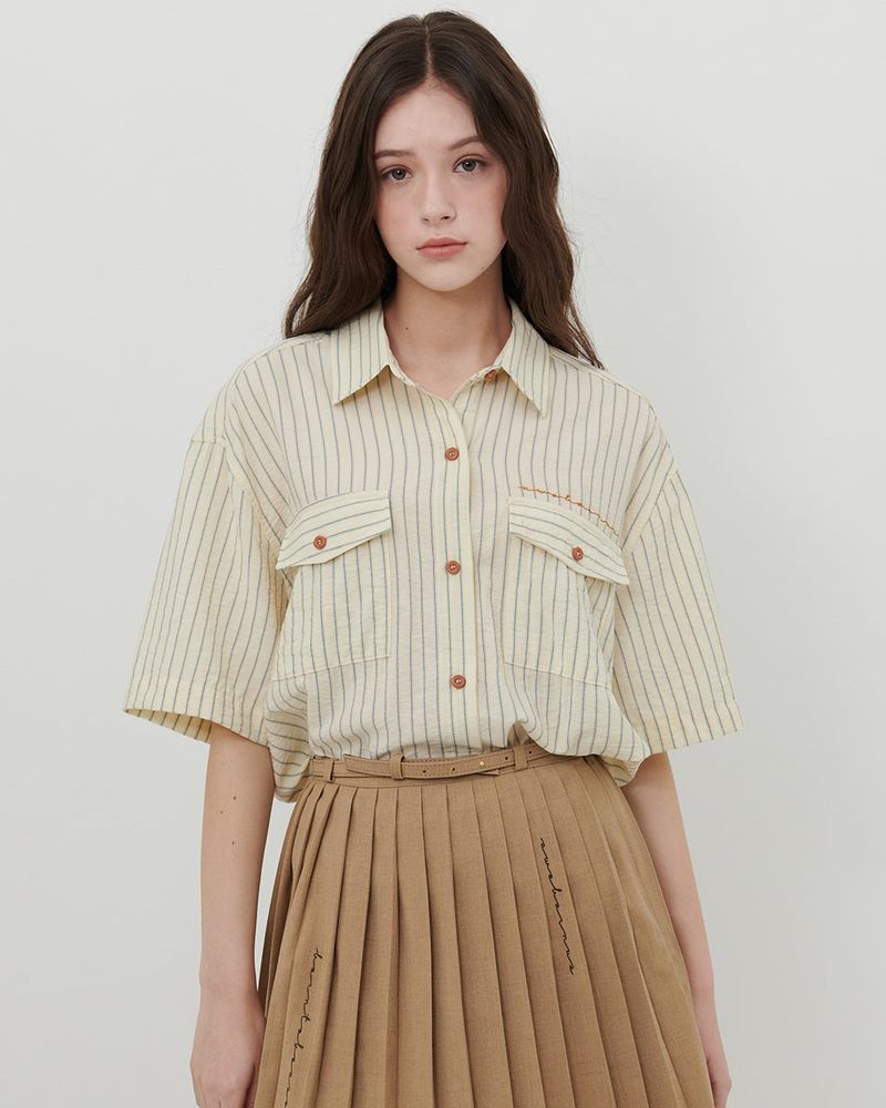 STRIPE POCKET SHIRT [BEIGE]